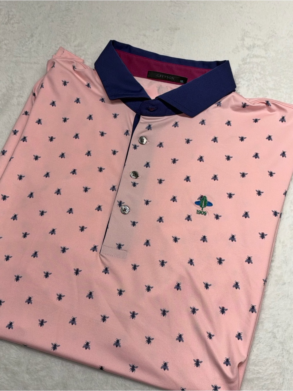 Greyson Men’s Royalty Golf Pink Polo AOP Fly Print Size Xl